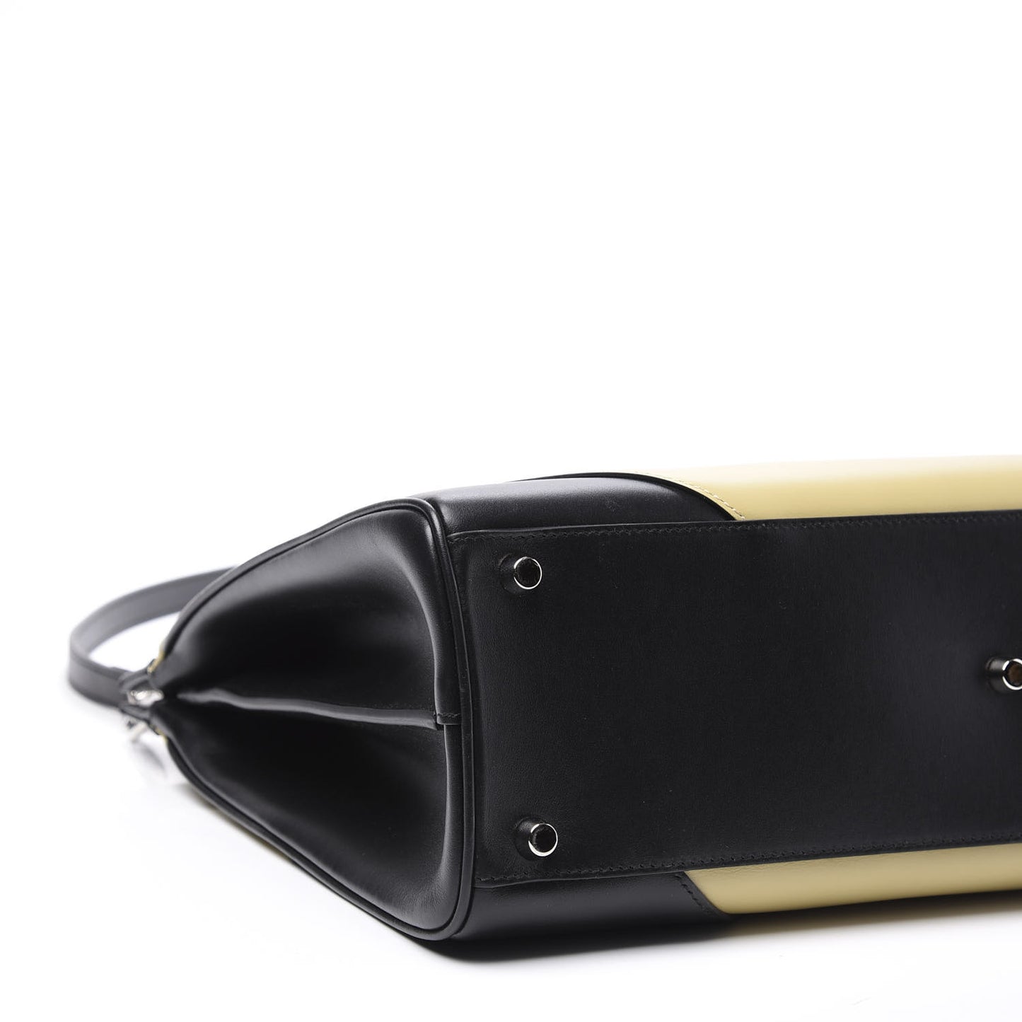 Smooth Calfskin Diagonal Striped Medium Zumi Top Handle Bag Black Beige