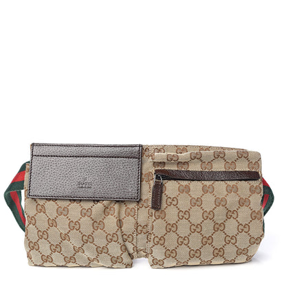 Gucci GG Monogram Web Double Pocket Belt Bag Dark Brown 1 of 9