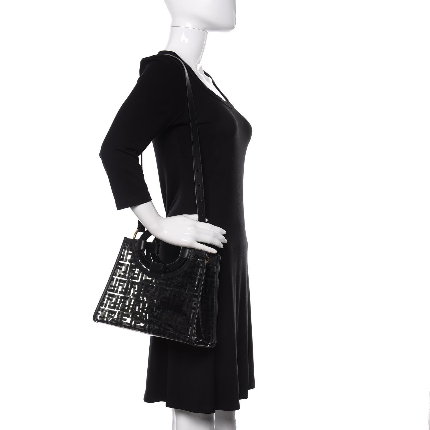 Fendi TPU FF Vitello Century Plexiglass Small Runaway Shopper Tote Black 2 of 9