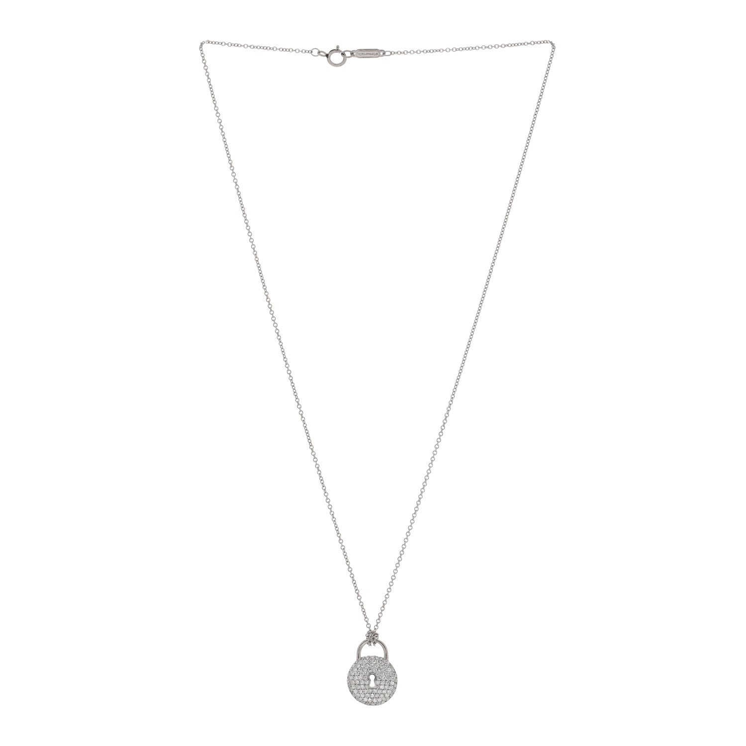 Tiffany Platinum Diamond Round Lock Pendant Necklace 3 of 5