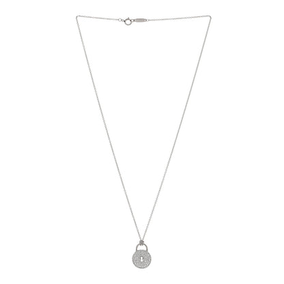 Tiffany Platinum Diamond Round Lock Pendant Necklace 3 of 5