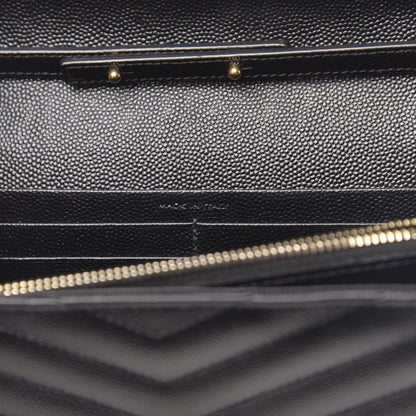 Saint Laurent Grain De Poudre Matelasse Chevron Monogram Chain Wallet Black 6 of 14