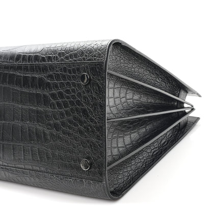 Saint Laurent Calfskin Crocodile Embossed Large Sac De Jour Carryall Black 10 of 12