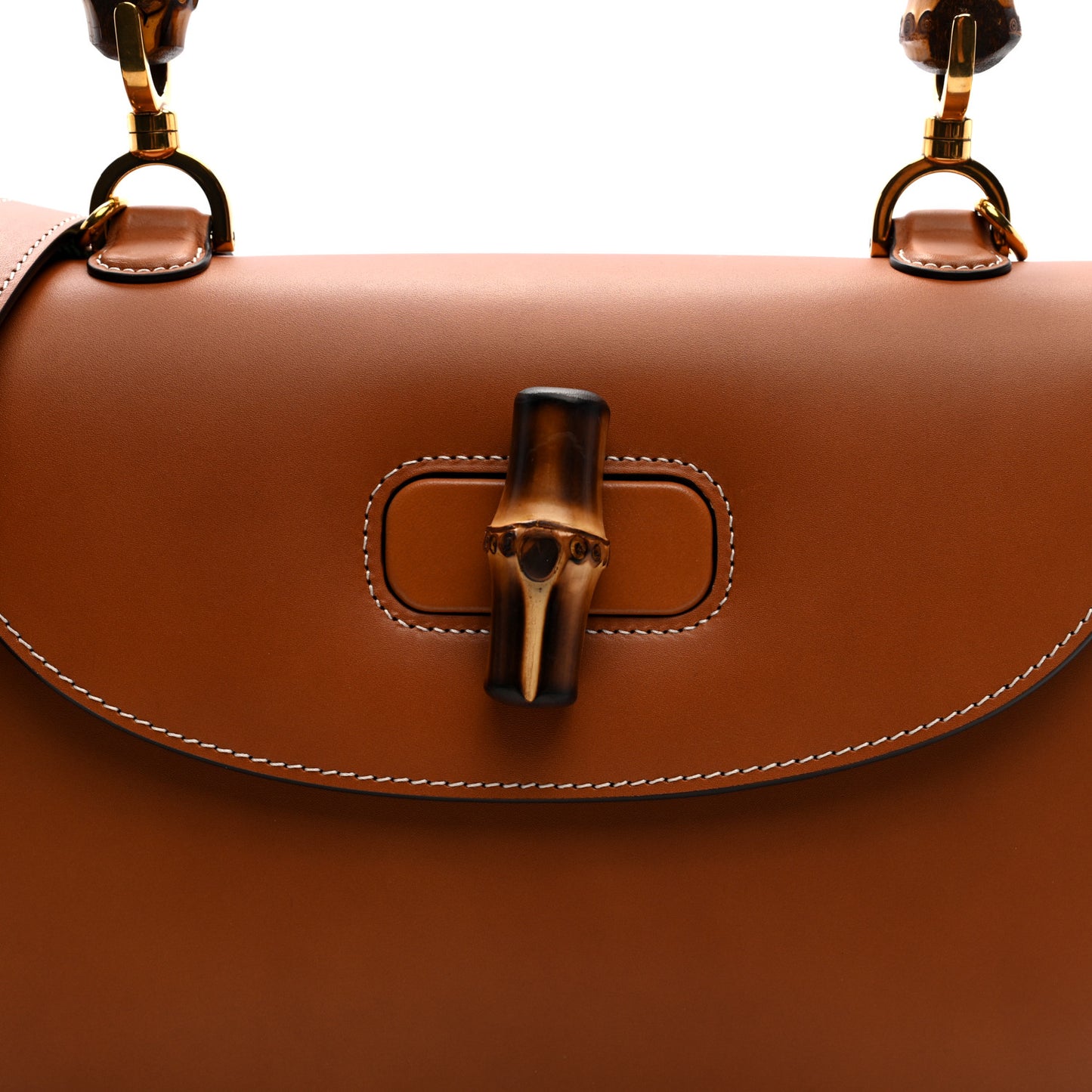 Tritone Calfskin Web Medium Bamboo 1947 Top Handle Bag Harness Brown