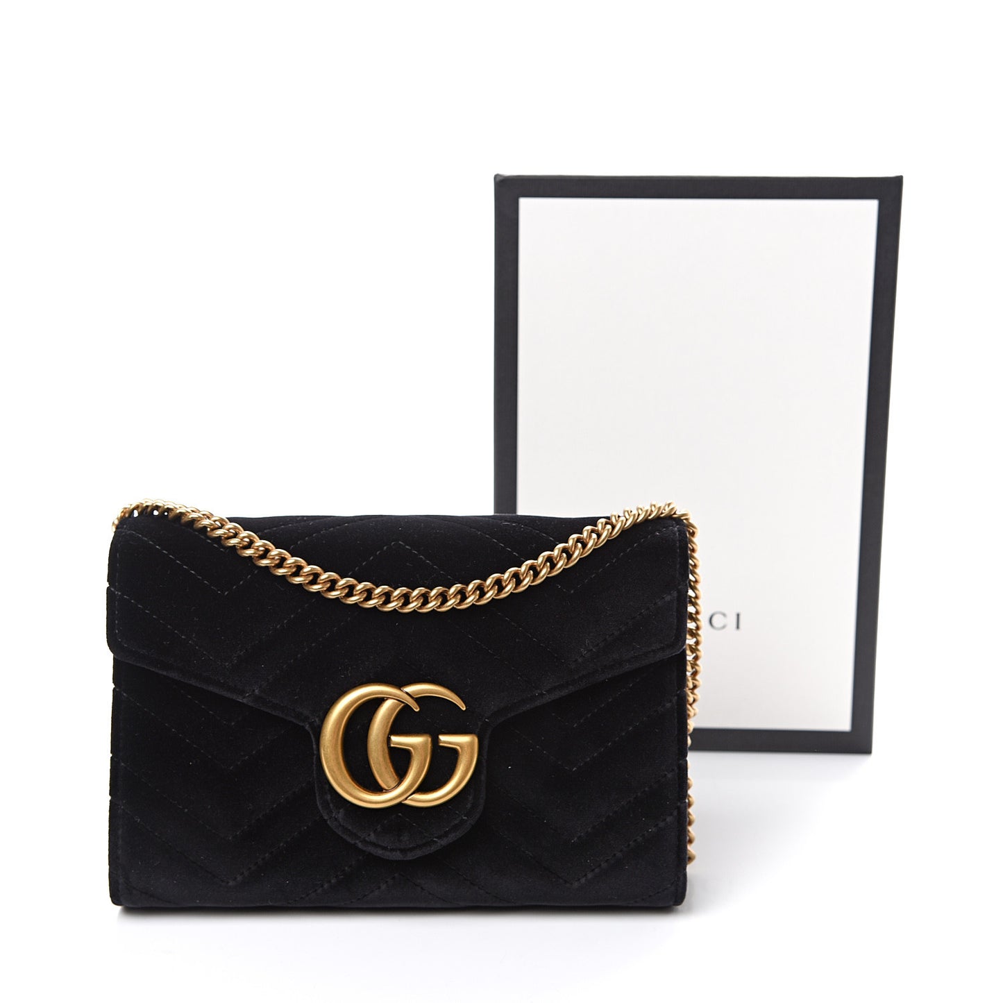 Velvet Matelasse GG Marmont Chain Wallet Black