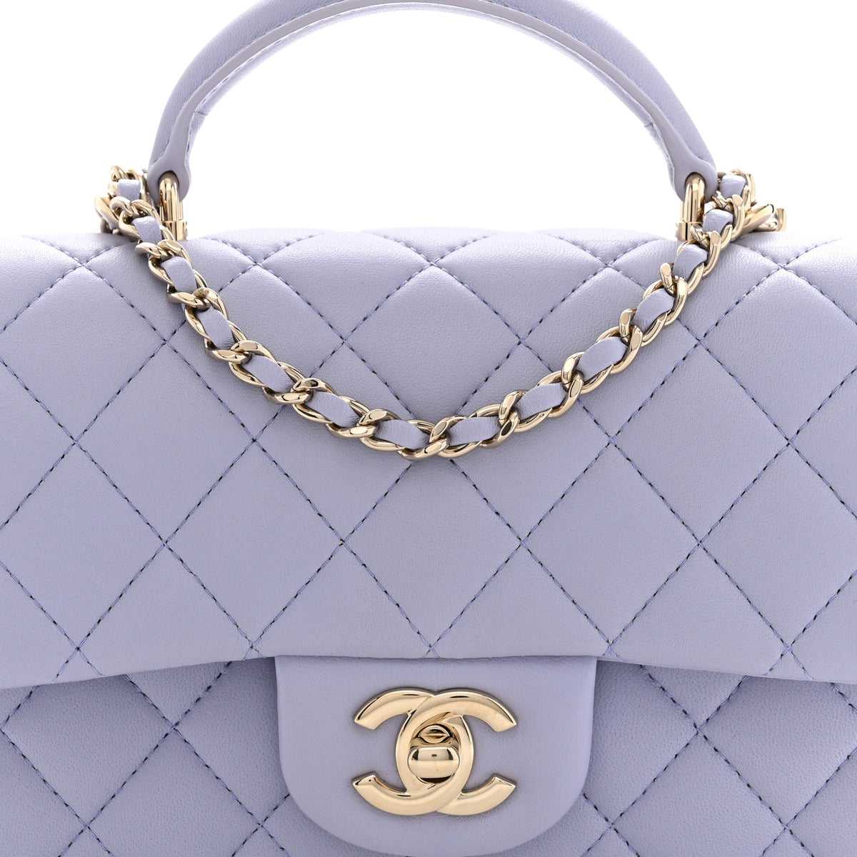 Chanel Lambskin Quilted Mini Top Handle Rectangular Flap Light Purple 8 of 10