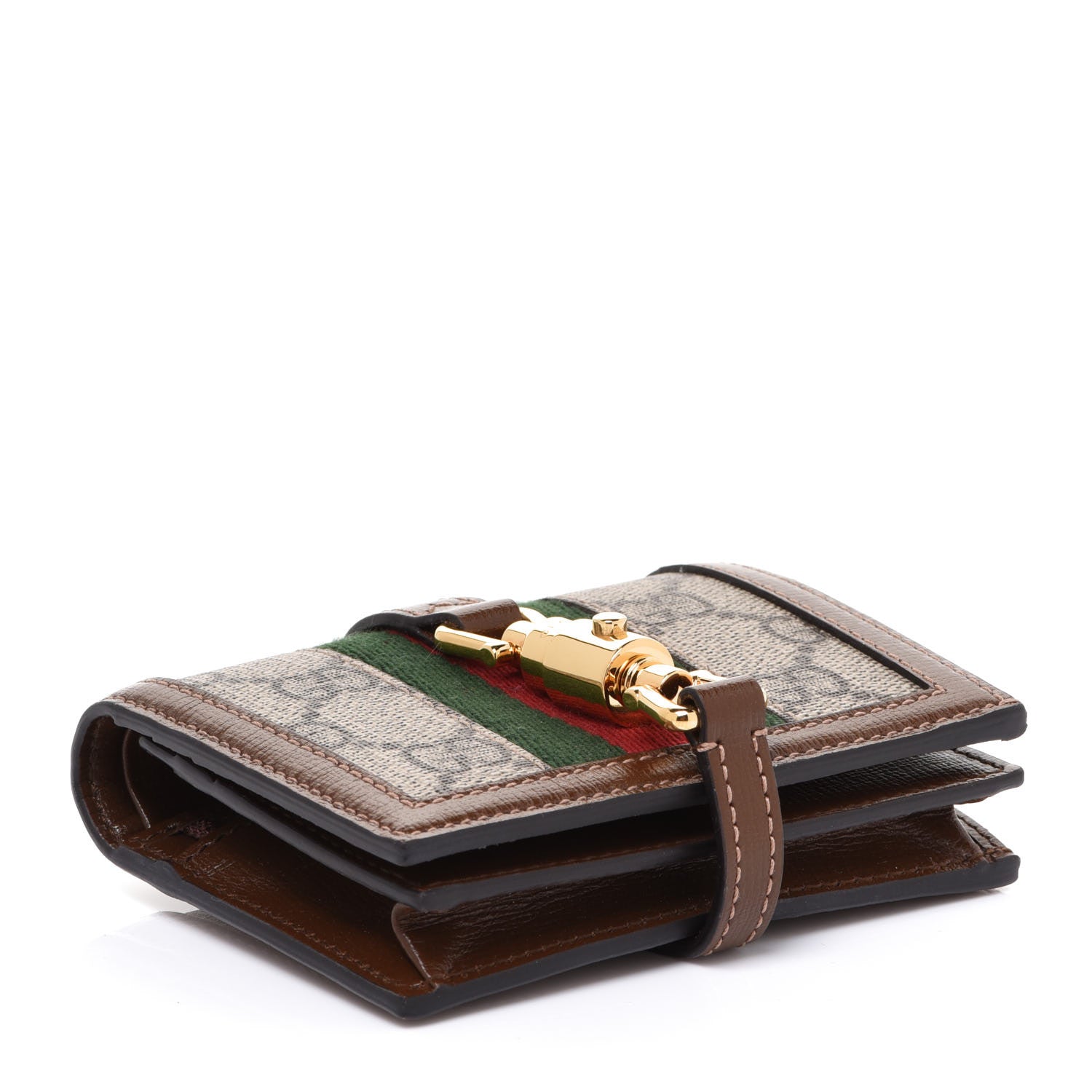 Gucci GG Supreme Monogram Textured Calfskin Web Jackie 1961 Card Case Beige Ebony Brown Sugar 4 of 7