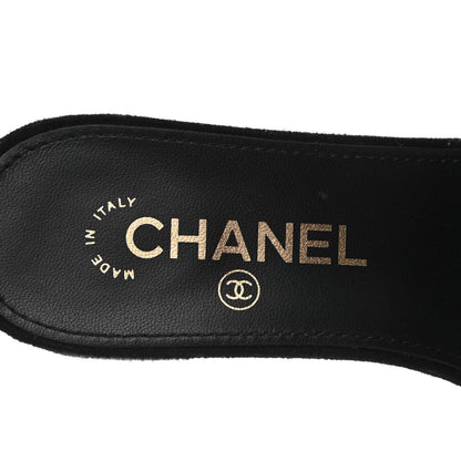 Chanel Kid Suede Pearl Embroidery CC Mules 37 Black White 7 of 9