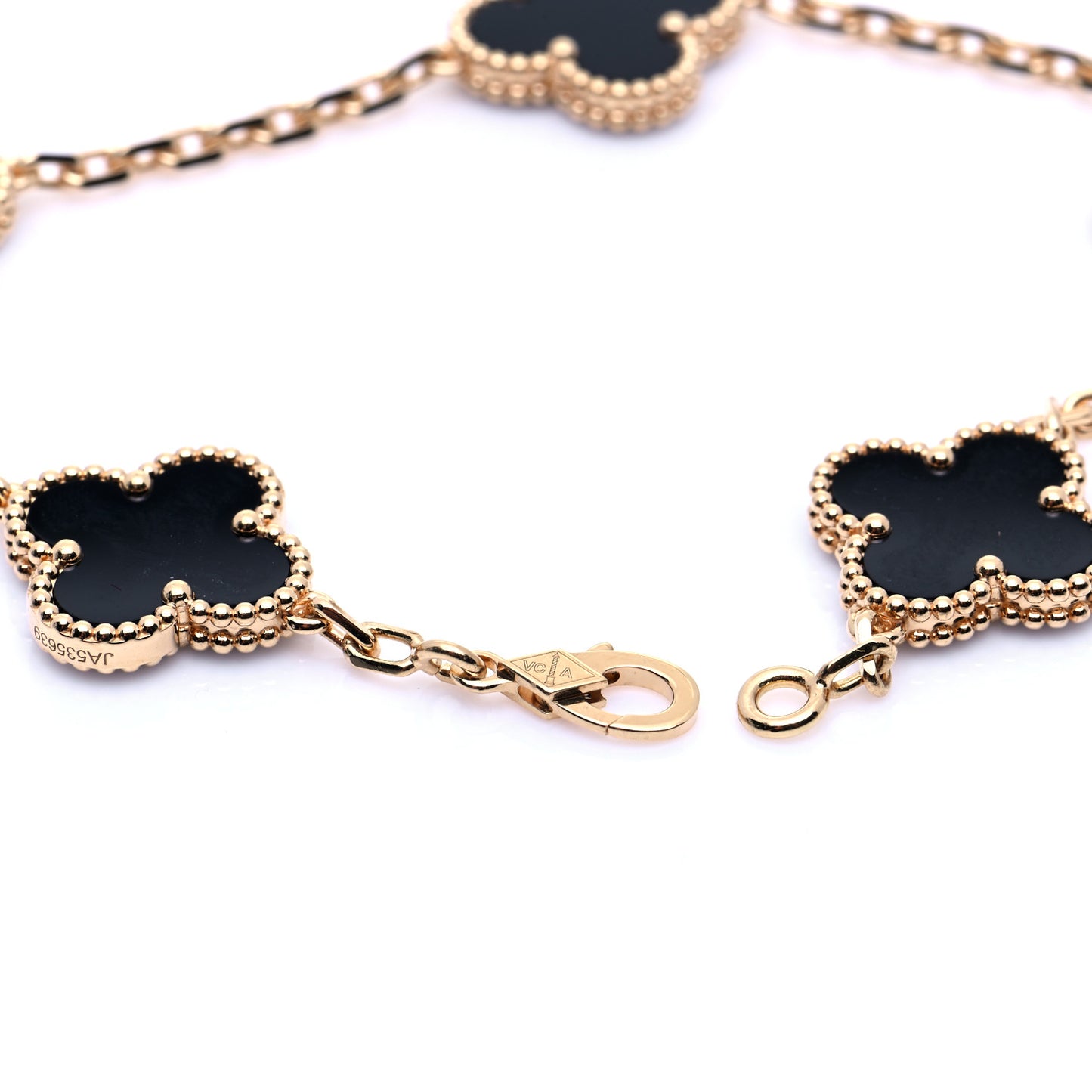 18K Yellow Gold Black Onyx 5 Motifs Vintage Alhambra Bracelet