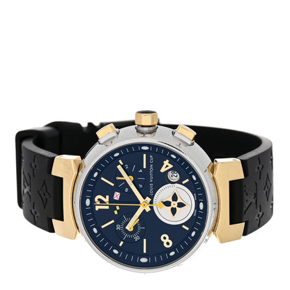 Louis Vuitton Stainless Steel 18K Yellow Gold Rubber 34mm Tambour Chronograph Quartz Watch Black 2 of 5