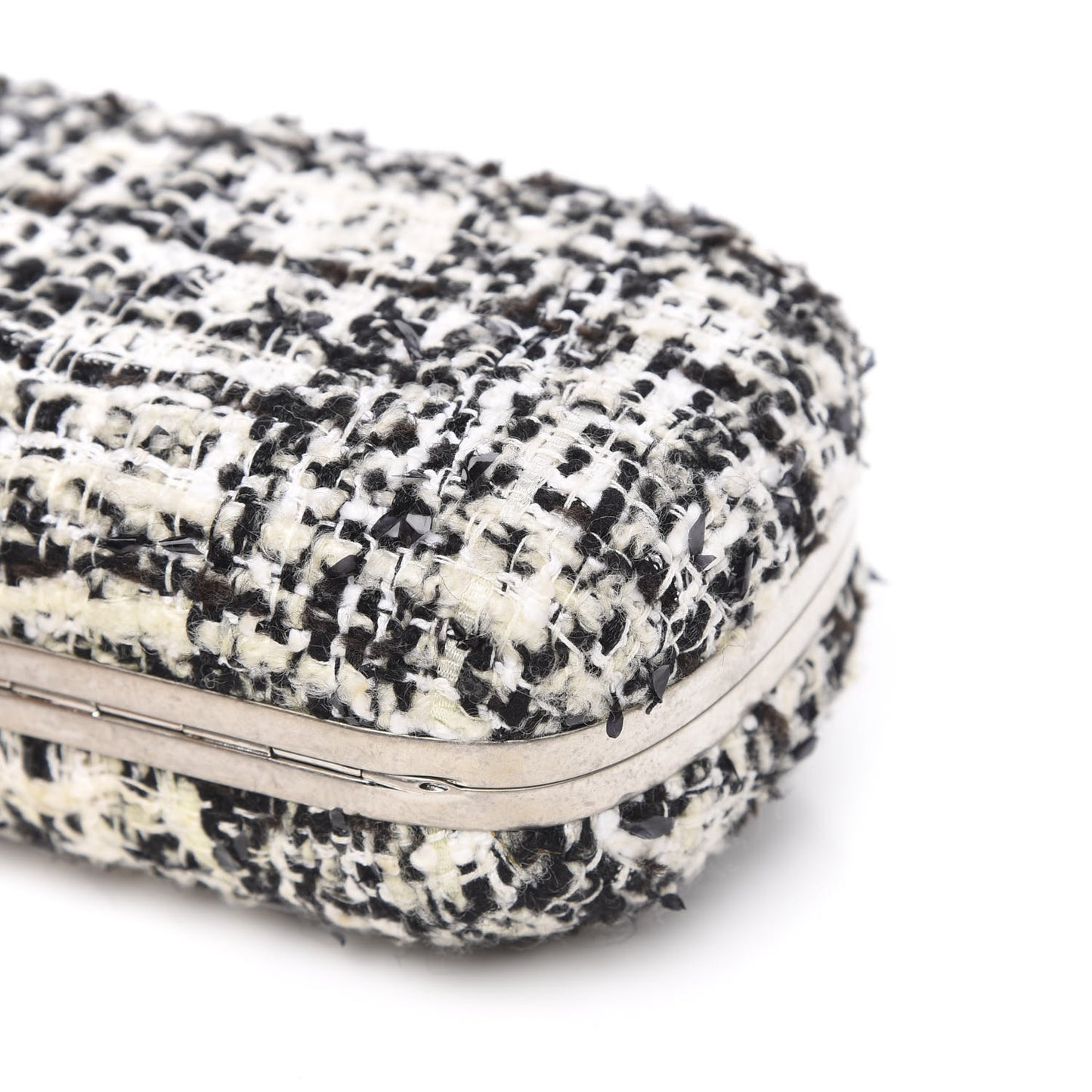 Tweed Calfskin Skull Box Clutch Black White