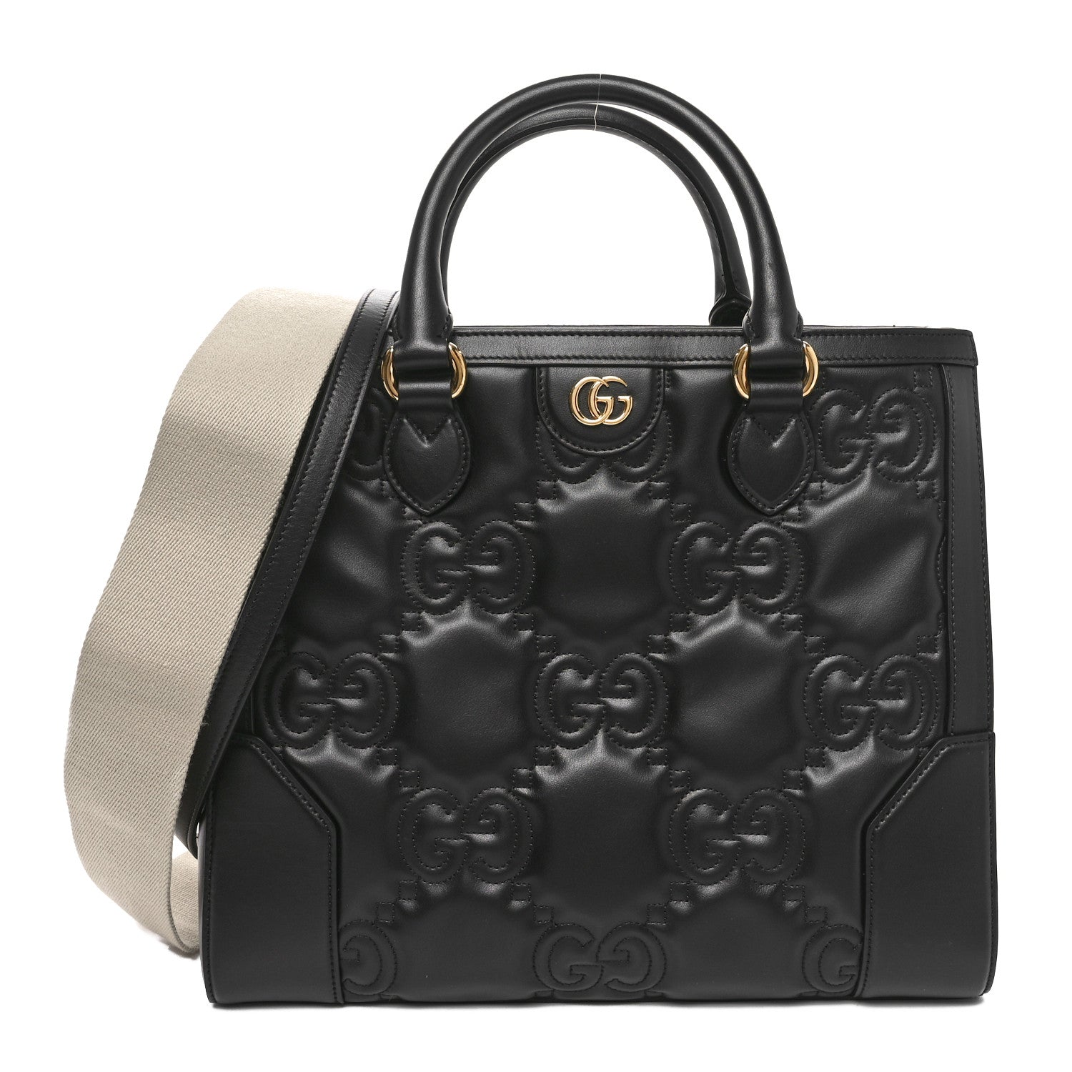 Gucci Calfskin GG Matelasse Small Tote Bag Black Natural 1 of 10