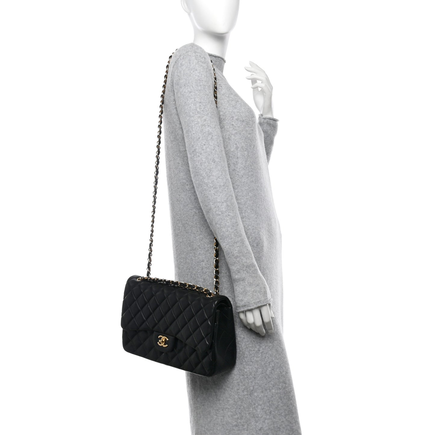 Lambskin Quilted Jumbo Double Flap Black