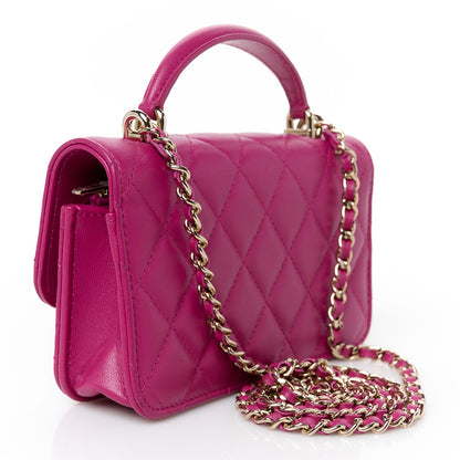 Chanel Lambskin Quilted Flap Phone Holder With Chain Fuchsia 3 of 11