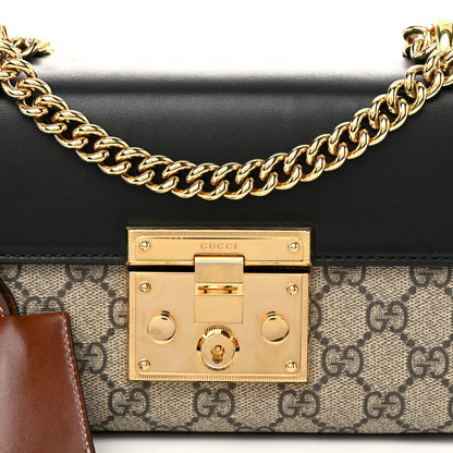 Gucci GG Supreme Monogram Calfskin Small Padlock Shoulder Bag Beige Black Cuir 8 of 11