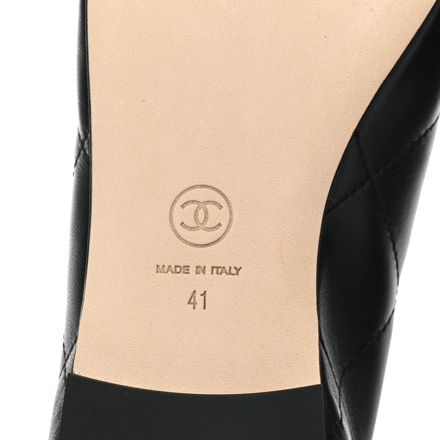 Lambskin Quilted CC Cambon Ballet Flats 41 Black White