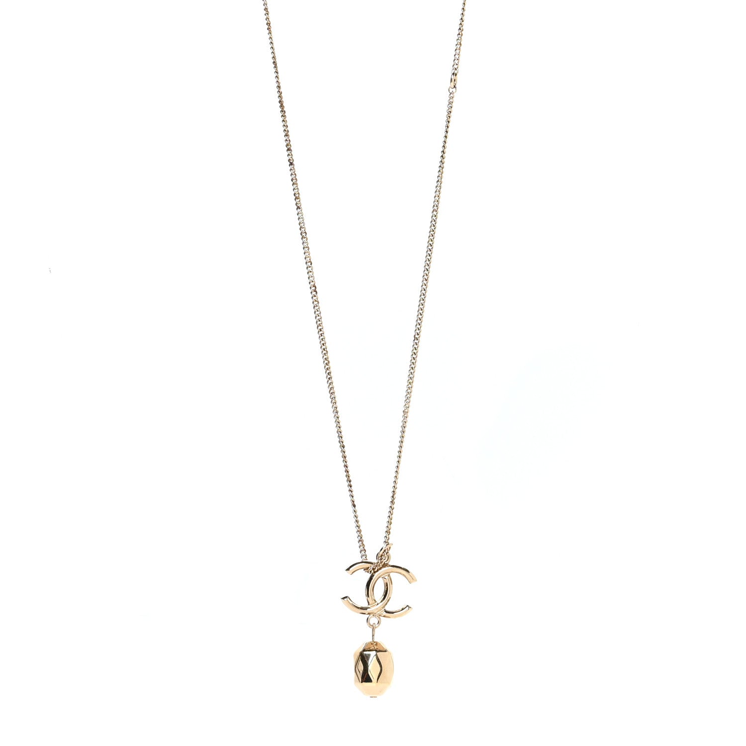Chanel Metal Bead CC Drop CC Pendant Necklace Gold 1 of 5