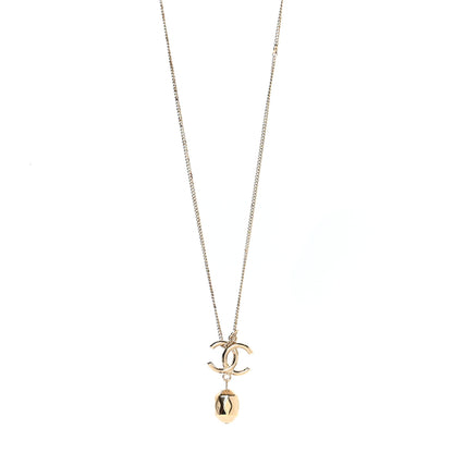 Chanel Metal Bead CC Drop CC Pendant Necklace Gold 1 of 5