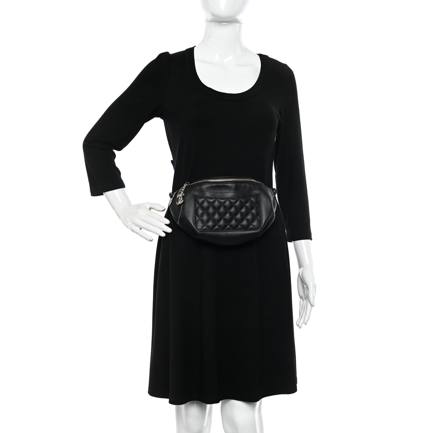 Lambskin Quilted Waist Bag Fanny Pack Black