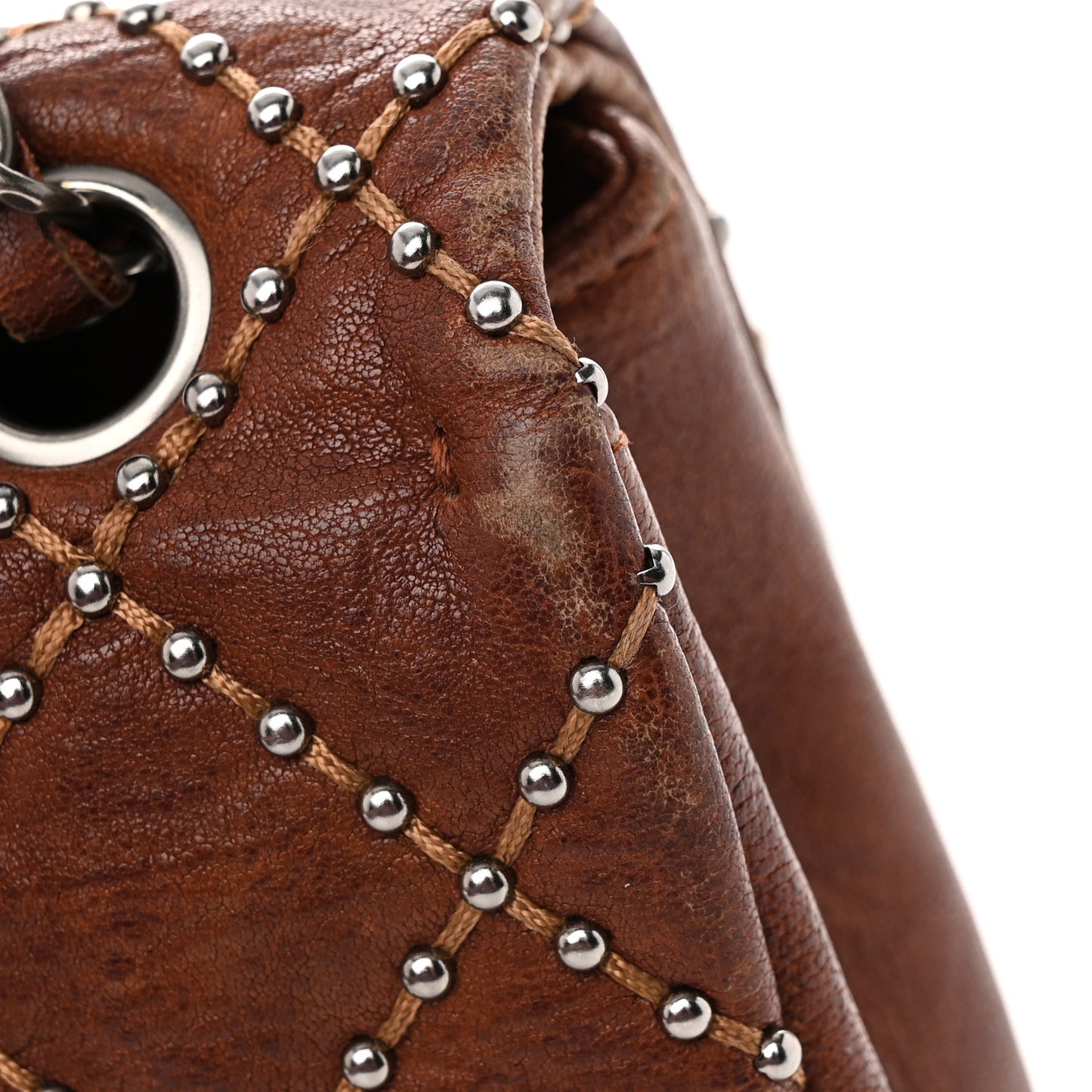 Crumpled Lambskin Studded Paris Dallas Flap Bag Brown