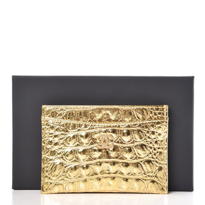 Chanel Metallic Calfskin Crocodile Embossed Cocodile Card Holder Gold 11 of 11