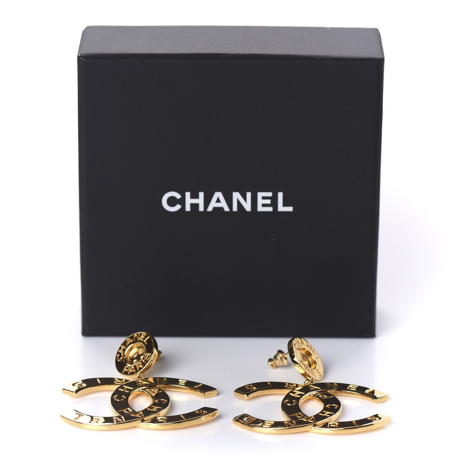 Chanel Metal Large Paris Button Earrings Gold 5 of 5