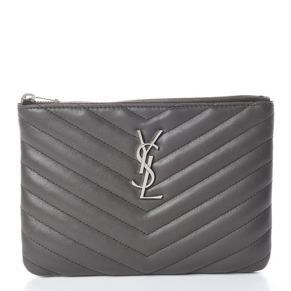 Saint Laurent Calfskin Matelasse Chevron Monogram Pouch Earth 1 of 10
