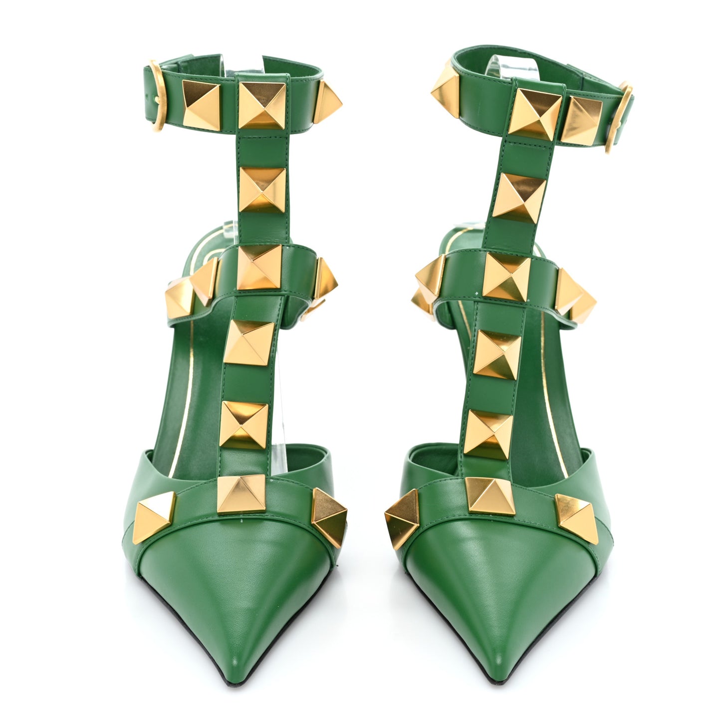 Calfskin Roman Stud Ankle Strap 100mm Pumps 40 Brilliant Green
