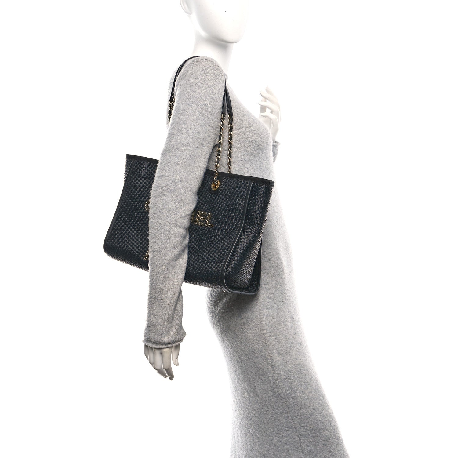 Chanel Straw Raffia Calfskin Chain Small Deauville Tote Black 2 of 10