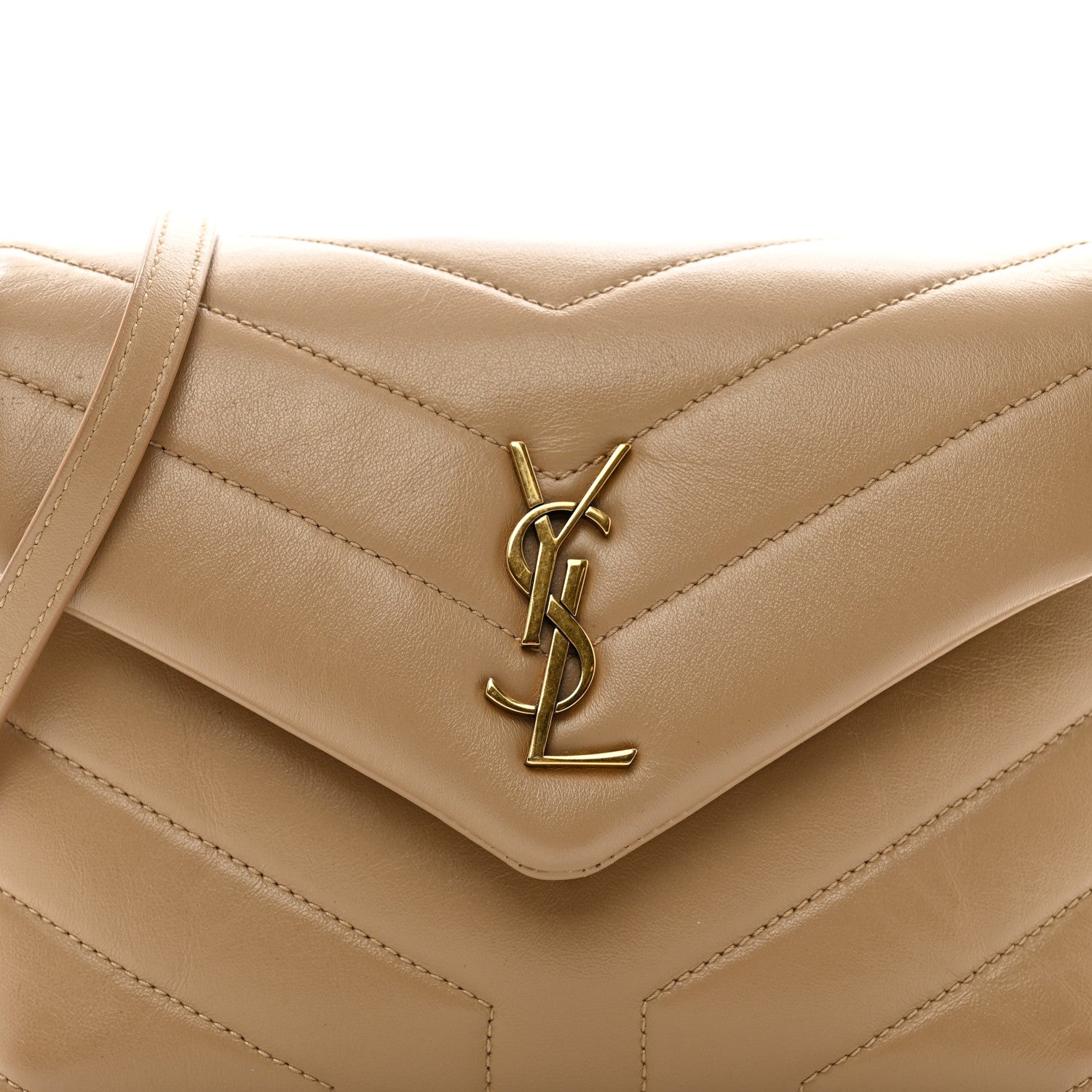 Saint Laurent Calfskin Y Quilted Monogram Toy Loulou Crossbody Bag Latte 5 of 13
