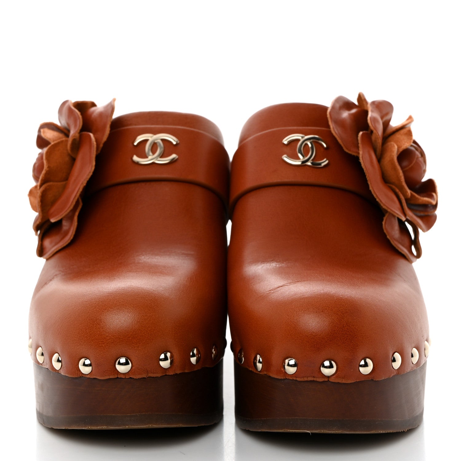 Chanel Calfskin Camellia Clogs 37 Brown 2 of 9