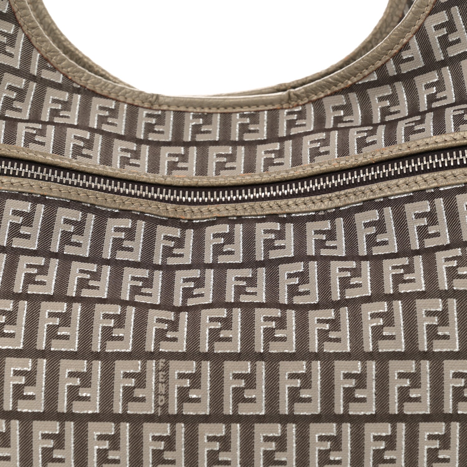 Fendi Zucchino Vachetta Shoulder Bag Caffe Argilla Canna di Fucile 7 of 12