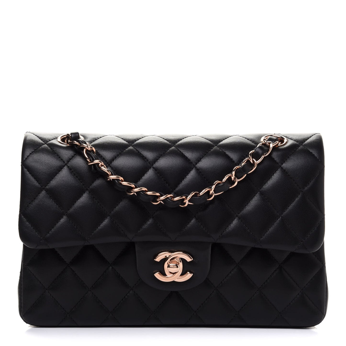 Lambskin Quilted Small Double Flap Black