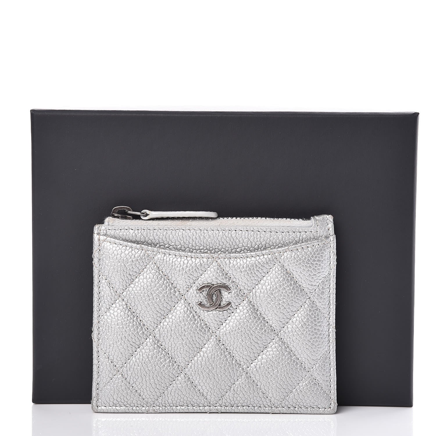 Chanel Metallic Caviar Quilted CC Zip Card Holder Silver 12 of 12