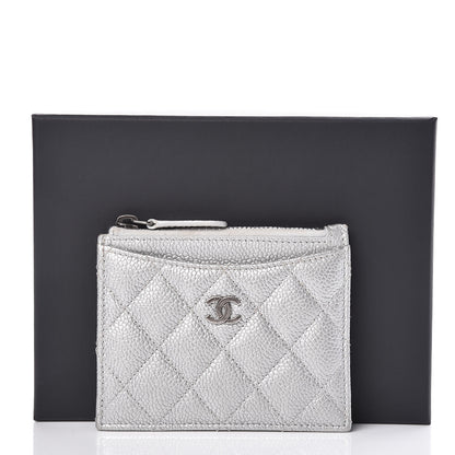 Chanel Metallic Caviar Quilted CC Zip Card Holder Silver 12 of 12
