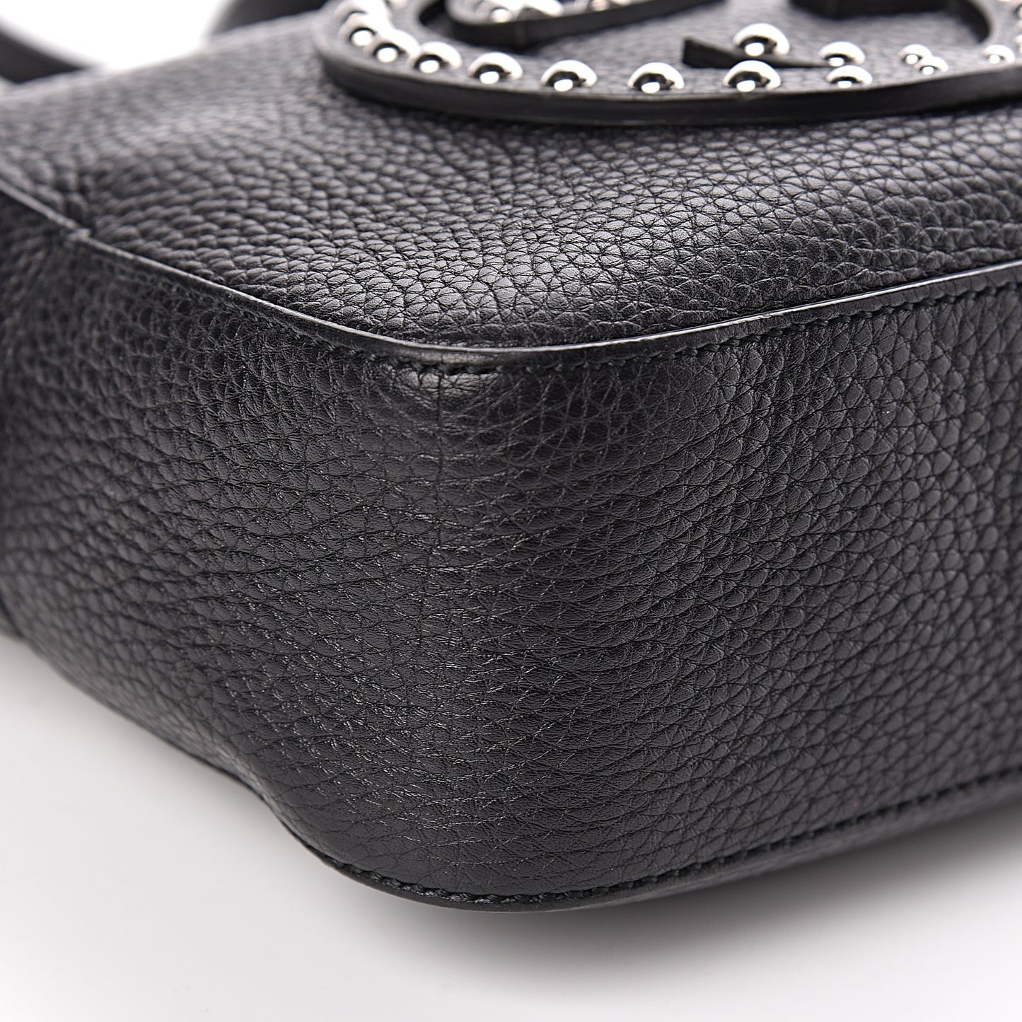 Pebbled Calfskin Studded Small Soho Disco Bag Black