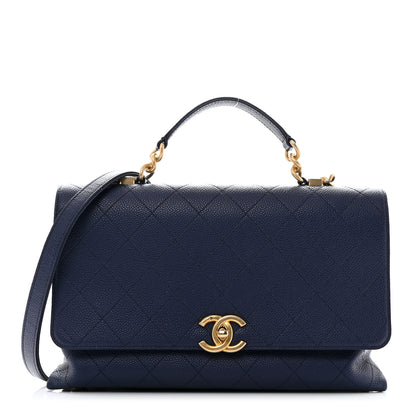 Chanel Caviar Diamond Stitched Top Handle Flap Navy 1 of 19
