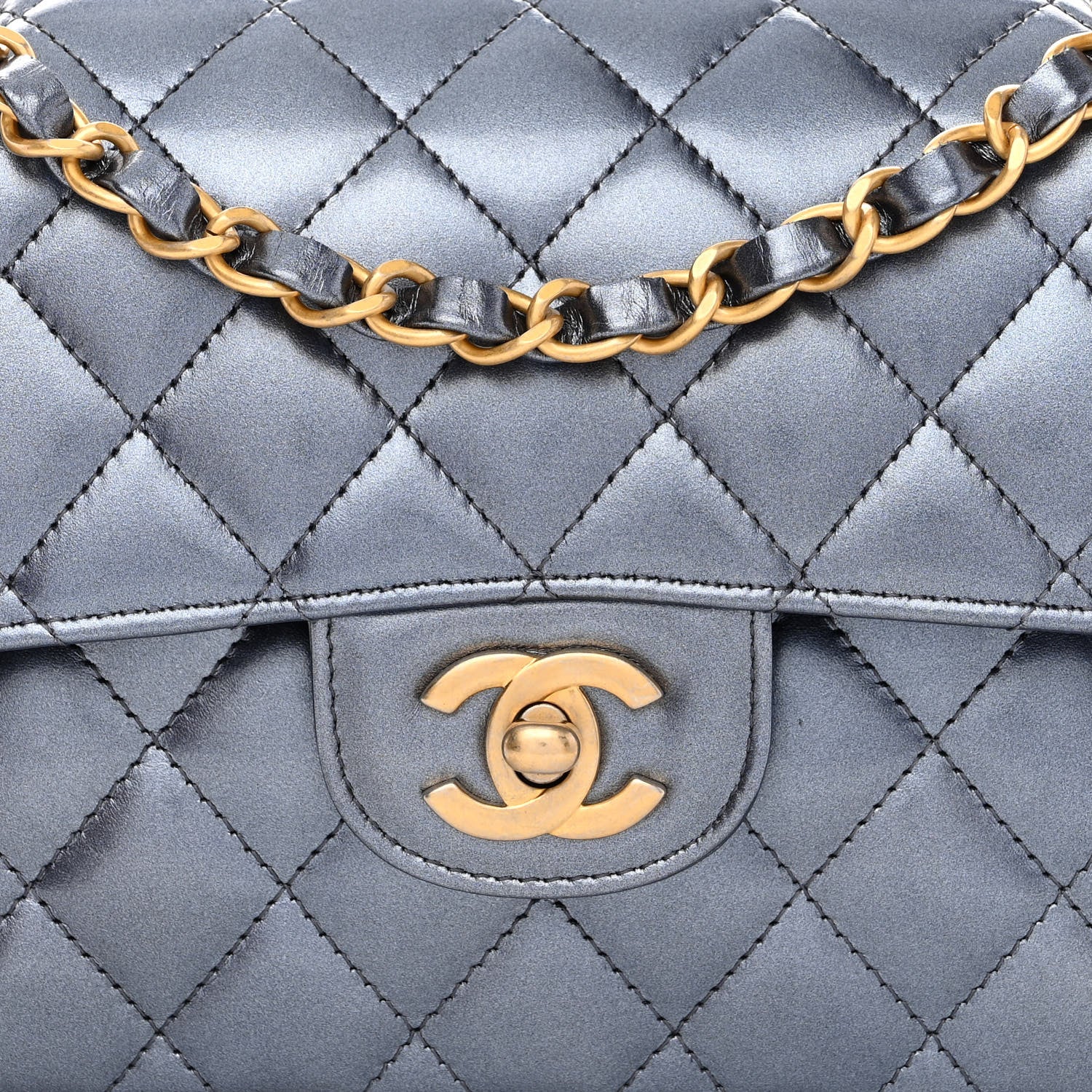 Chanel Metallic Lambskin Quilted Small Double Flap Blue 7 of 9