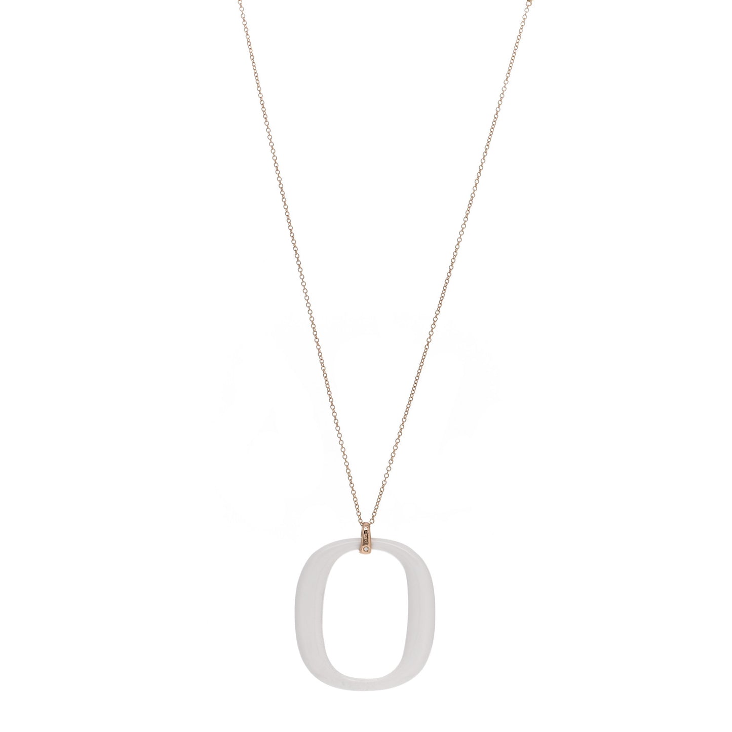 18K Pink Gold Diamond White Agate D.Lace Pendant Necklace White
