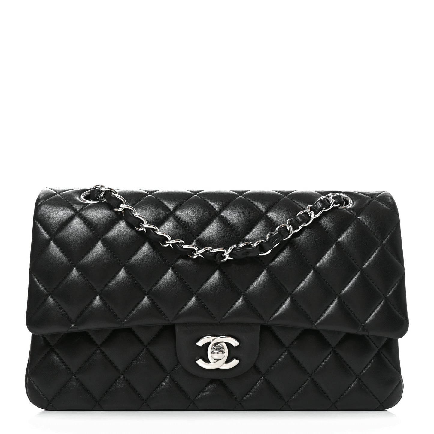 Lambskin Quilted Medium Double Flap Black