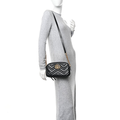 Gucci Calfskin Matelasse Small GG Marmont Chain Shoulder Bag Black 2 of 12