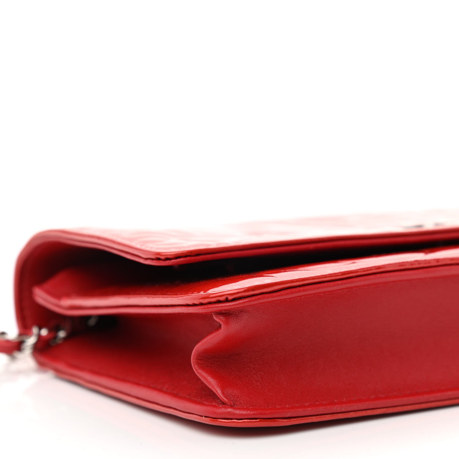 Chanel Patent Camellia Embossed Wallet On Chain WOC Dark Red 10 of 12