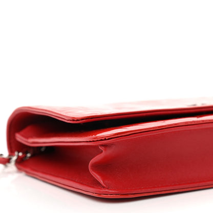Chanel Patent Camellia Embossed Wallet On Chain WOC Dark Red 10 of 12