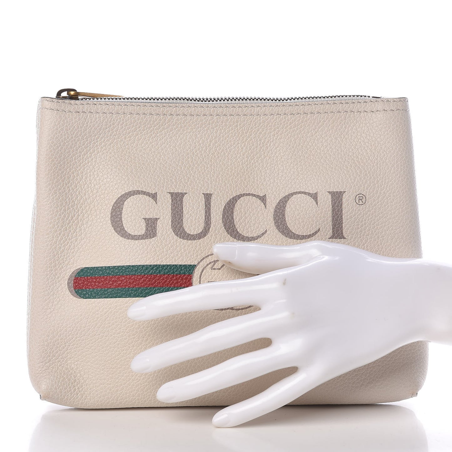 Pebbled Calfskin Logo Portfolio Clutch White