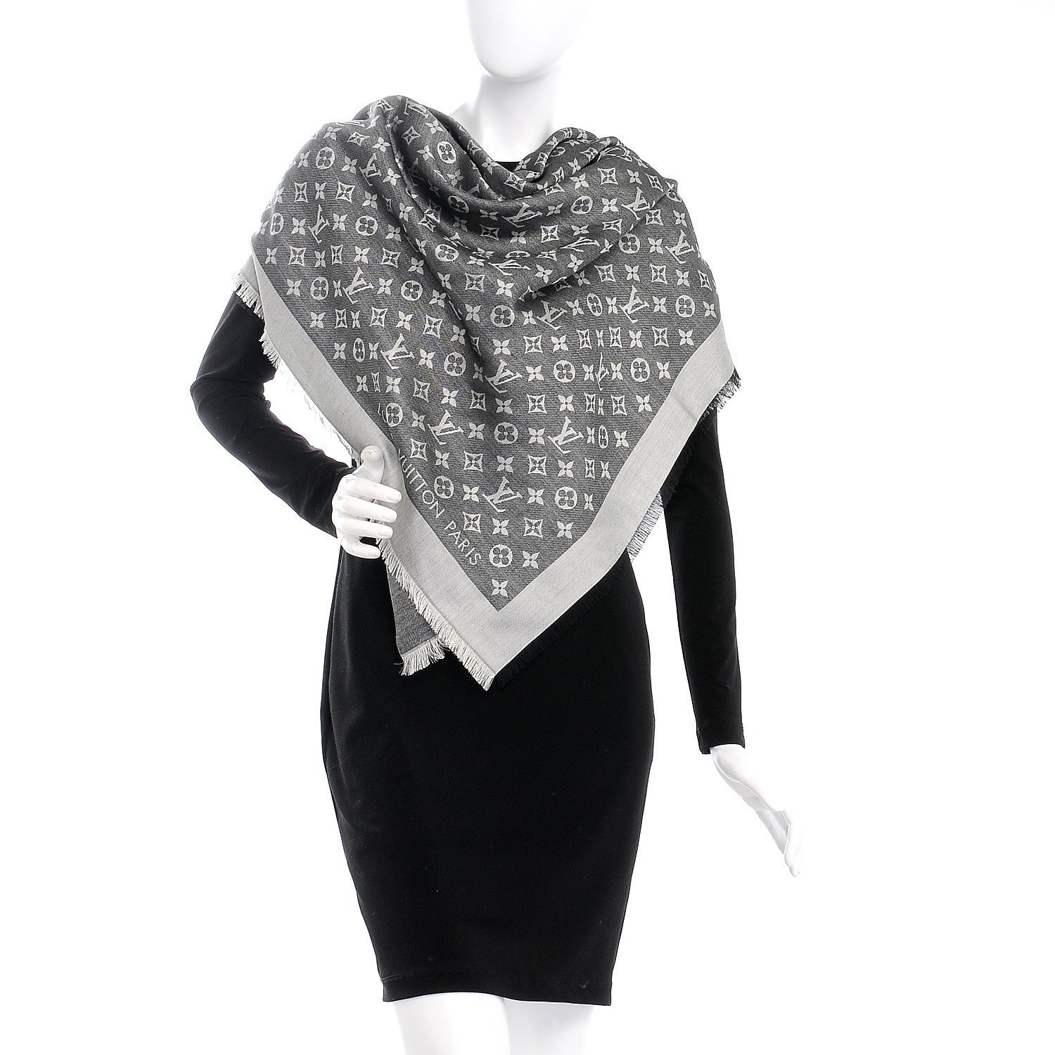 Louis Vuitton Wool Silk Monogram Denim Shawl Black 2 of 4
