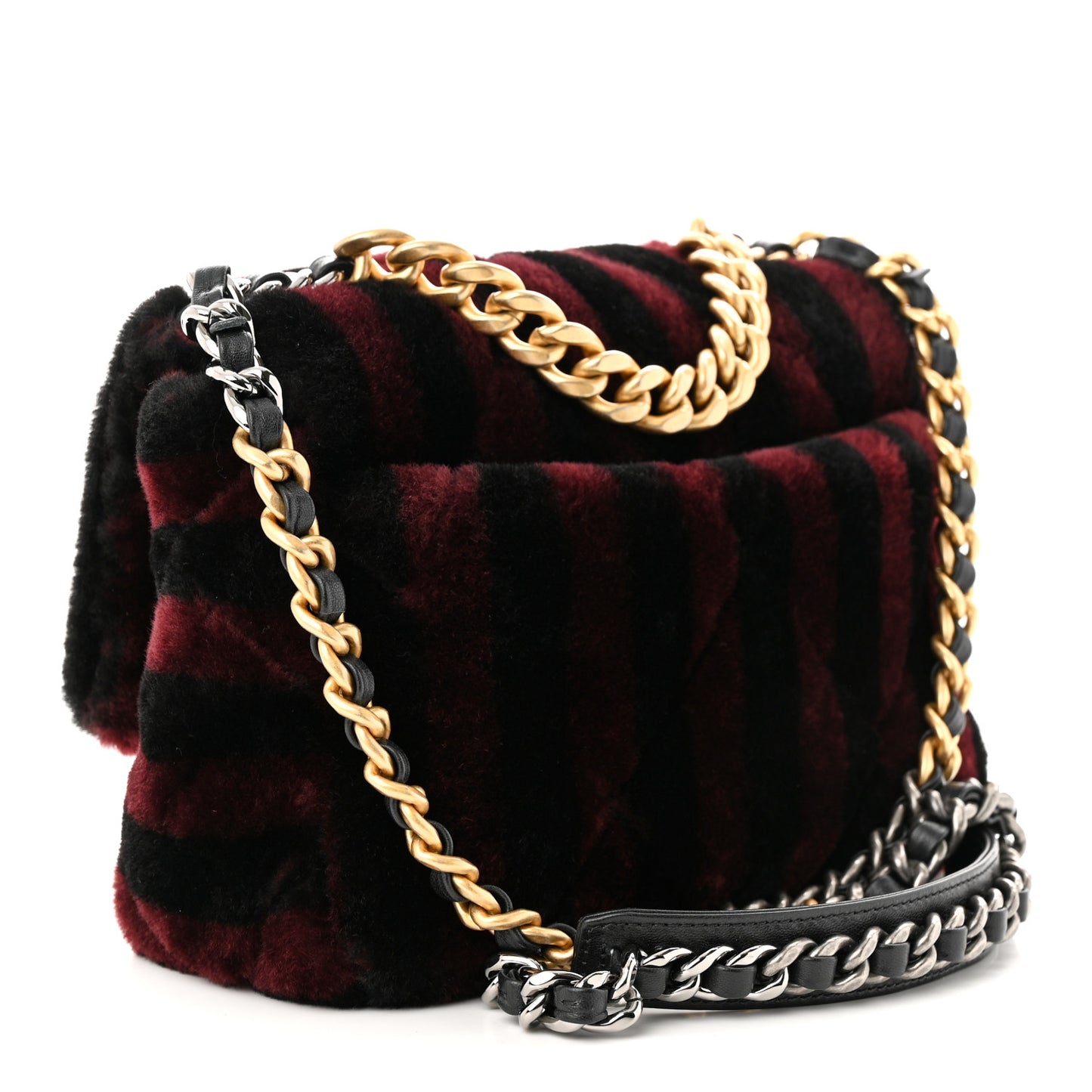 Shearling Striped Medium Chanel 19 Flap Red Black