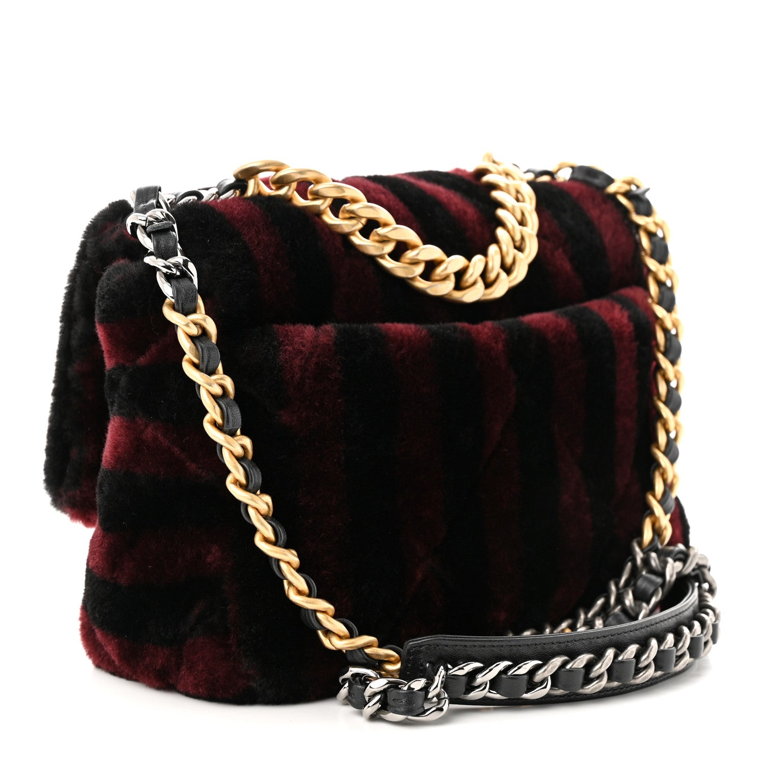 Chanel Shearling Striped Medium Chanel 19 Flap Red Black 3 of 11