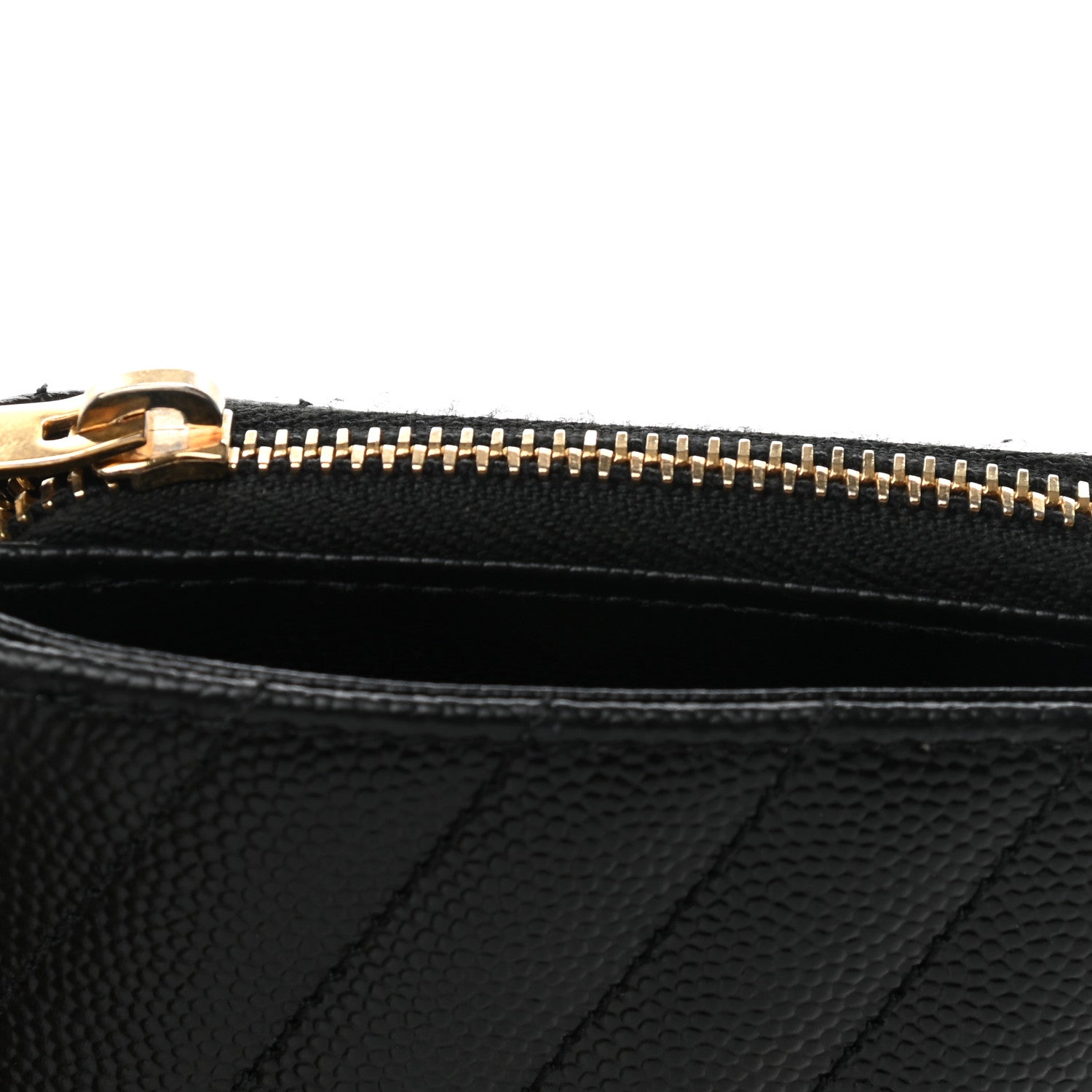 Saint Laurent Grain De Poudre Matelasse Chevron Monogram Compact Zip Around Wallet Black 10 of 11