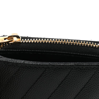 Saint Laurent Grain De Poudre Matelasse Chevron Monogram Compact Zip Around Wallet Black 10 of 11