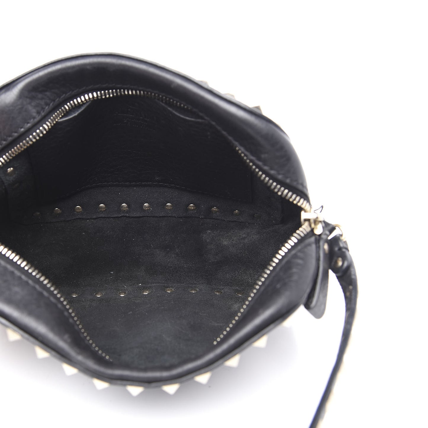 Pebbled Calfskin Rockstud Camera Crossbody Bag Black